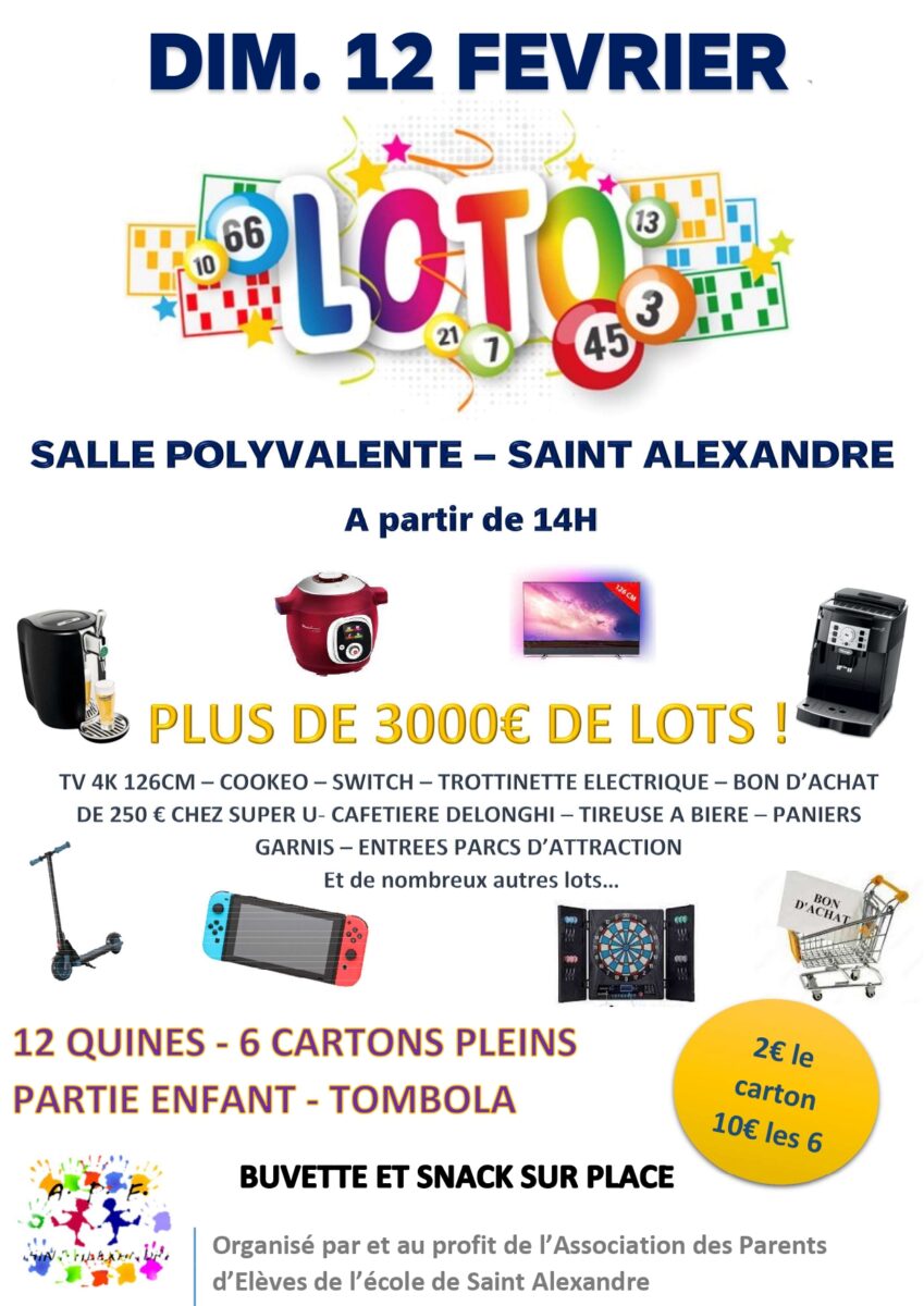 LOTO DE L’APE DE SAINT-ALEXANDRE le 12 février