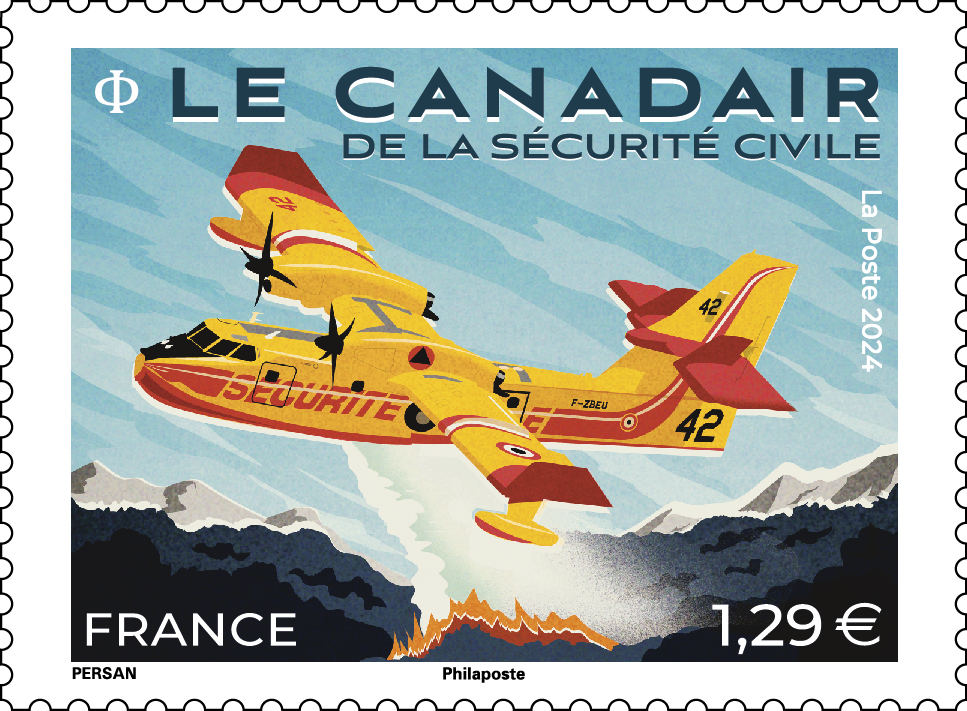 Le 8 juillet 2024 : la Poste rend hommage aux Canadair de la Sécurité civile à travers un timbre illustré